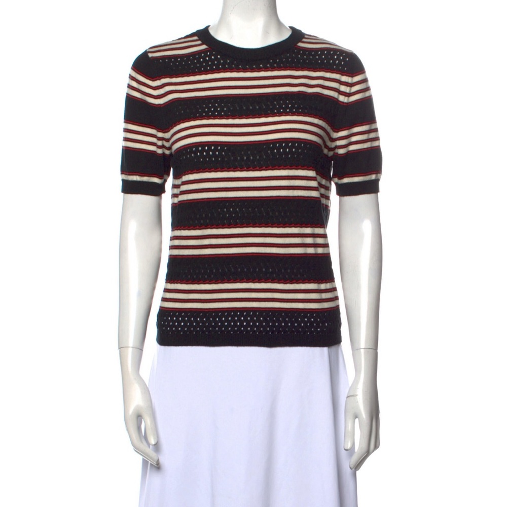See By Chloe Striped Short Sleeve Crew Neck Sweater, Size Medium